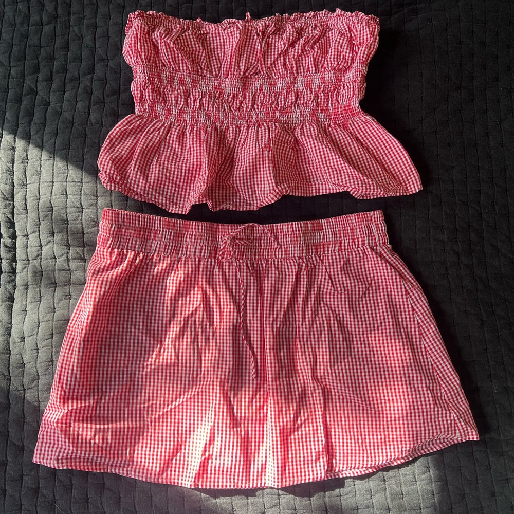 Red Gingham Women's Skirt Set